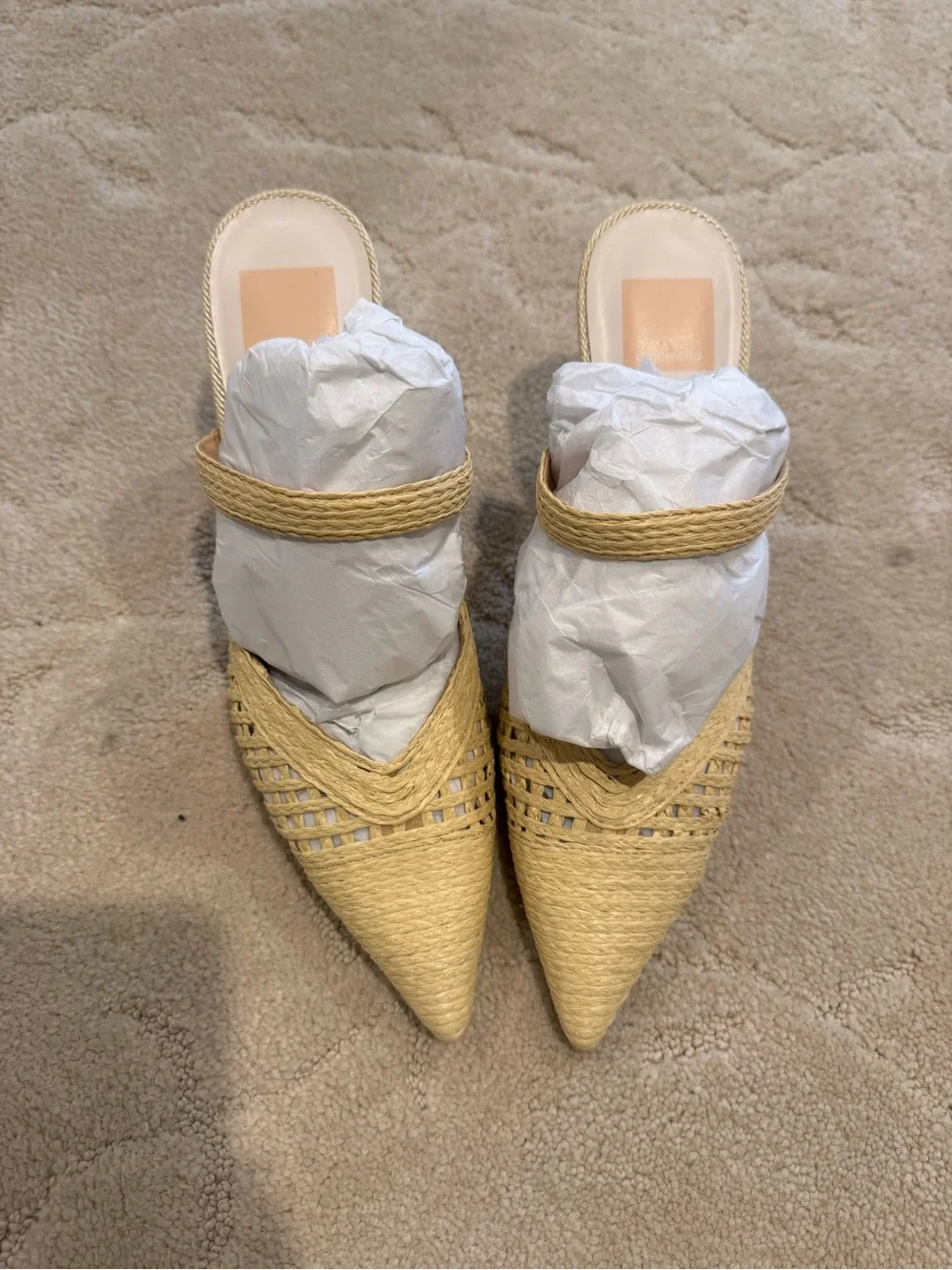Dolce Vita Straw Woven Pointed-Toe Mules in Natural Beige - Picture 1 of 6